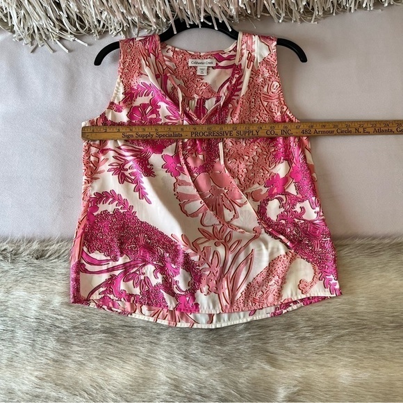 COLDWATER CREEK Pink White Floral XS 4 6 Sleeveless Tie Tunic Lightweight Shirt - Picture 8 of 13
